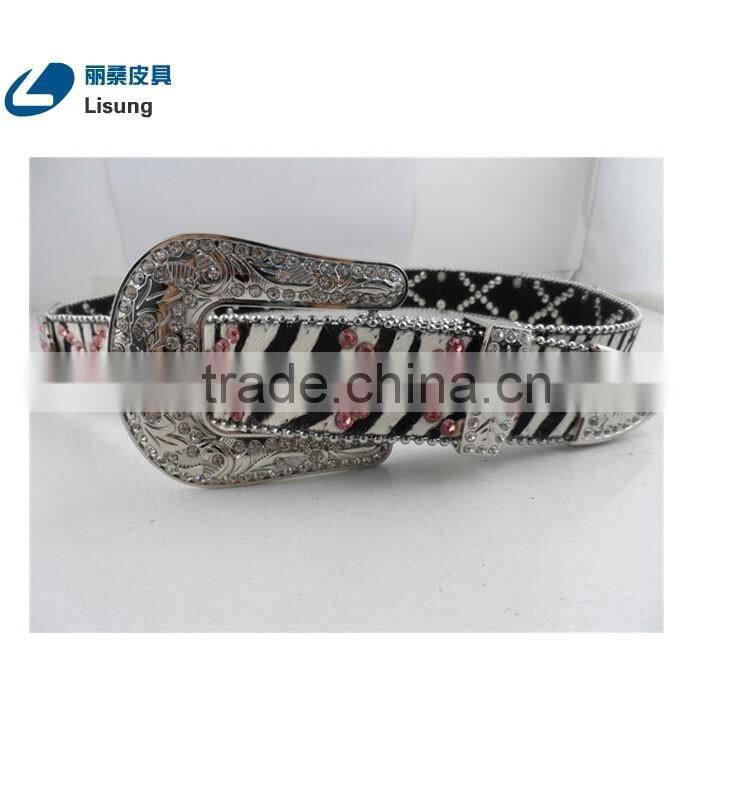 Hot Pink Strass Studded zebra stripe Horse Hair girls rhinestone belts