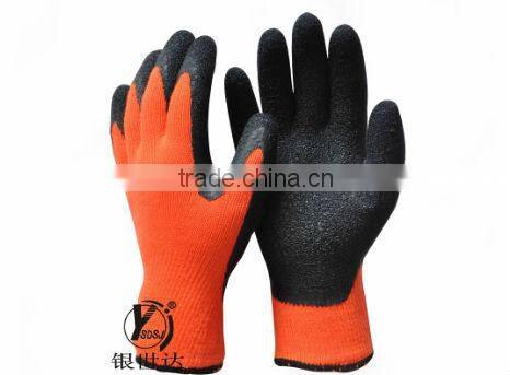 On sale latex crinkle palm coated acrylic winter gloves