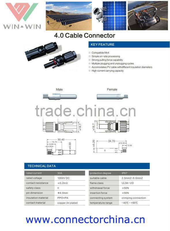 Wholesales Price TUV Approval Male & Female MC4 Cable Connector