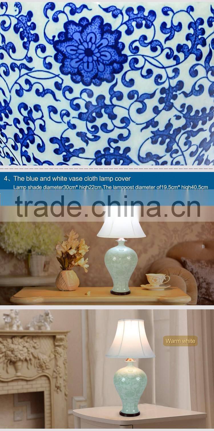 LED Different design porcelain body table flower Lamp vase with fabric shade