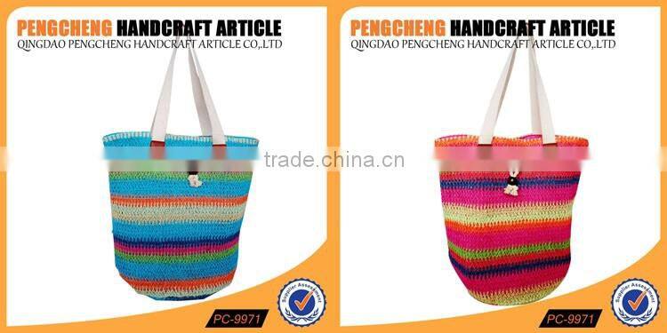 Beautiful rainbow of colors crochet bag paper straw material women handbag