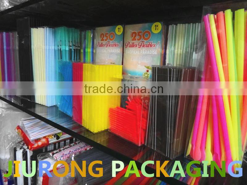 Disposable plastic straw with different colors long flexible drinking straws