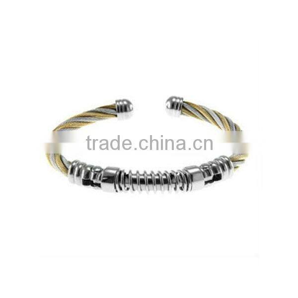 High quality stainless steel cuff bracelet blank cable cuff bracelet twisted cable cuff bracelet with gold cross charms LB8392
