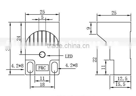 F3N series 25*25mm Top Sensing And Front Sensing Inductive Proximity Sensor, Long Sensing Range Proximity Sensor