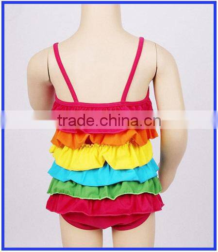 Cute colorful tiered rainbow kids swimwear for girls