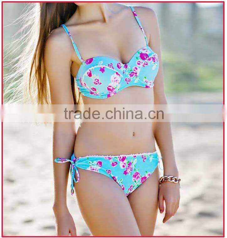 2014 rose print push up and strappy women's swimwear www. china sexy girl photo, swimsuit www sex. photos com