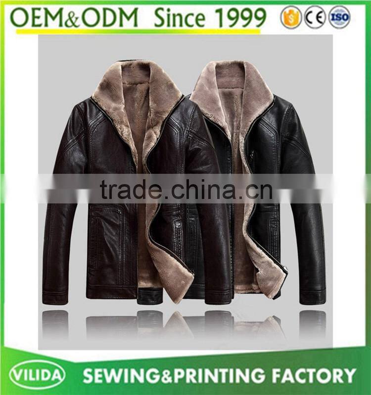 Guangzhou VILIDA custom artificial leather jacket new design men's zipper PU leather jacket