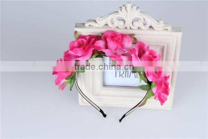 Bulk cheap cute hair accessories, kawaii light rose pink fabric frilly flower headbands for girls