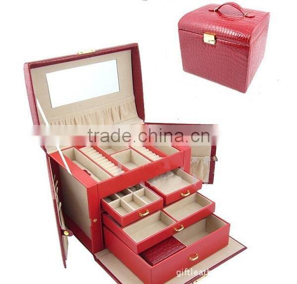 Cosmetic box makeup kit with mirror and 3-layered drawers for makeup storage box