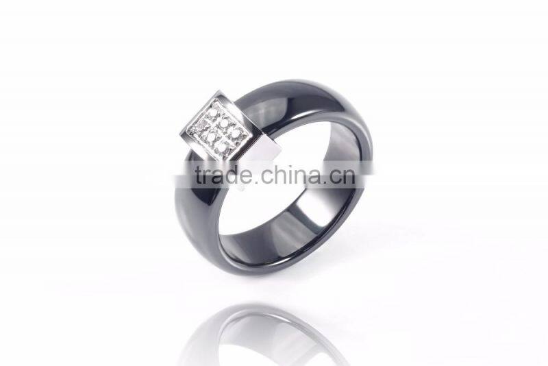 Famous wholesaler popular design black Stainless Steel Ceramic micro-setting cz diamond noble finger ring