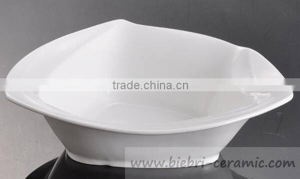 Plain White Color Triangle Pasta Cereal Serving Porcelain Bowls For Hotel And Restaurant