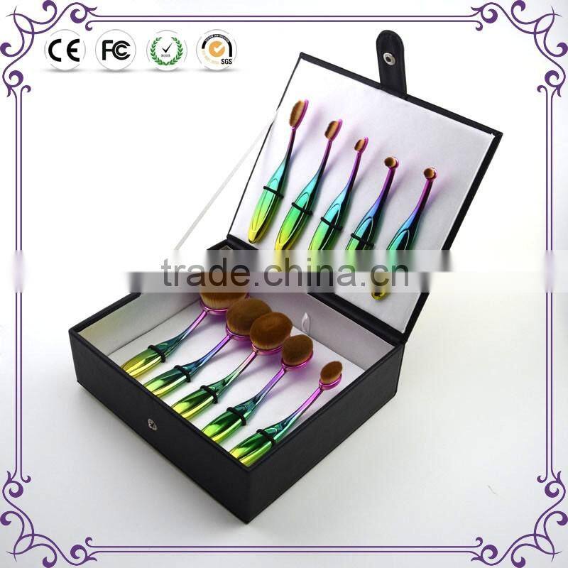 10pcs Pro Makeup Brushes Set Oval Tooth Brush Shape Cream Power Cosmetic Puff Power Make Up Toothbrush Beauty Tools Gold Silver