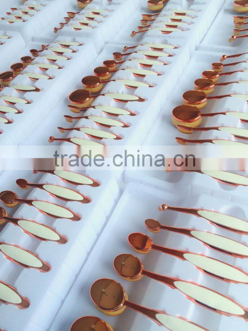 New wholesale Toothbrush shaped foundation brush 10 pcs pink and white oval makeup brush set
