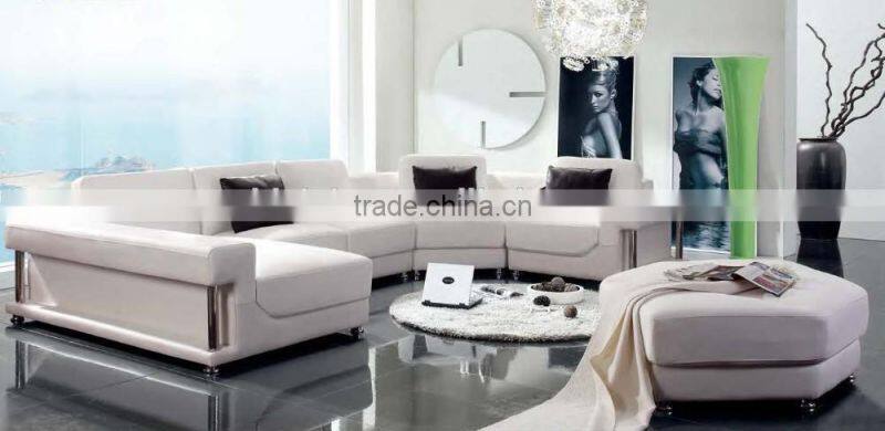 Genuine leather U Shape Modern Living Room Sofa with Ottoman