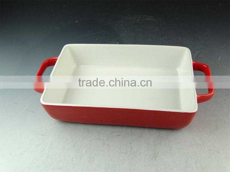 Hot Wholesale red glazed ceramic bake plate with handles for daily use stock