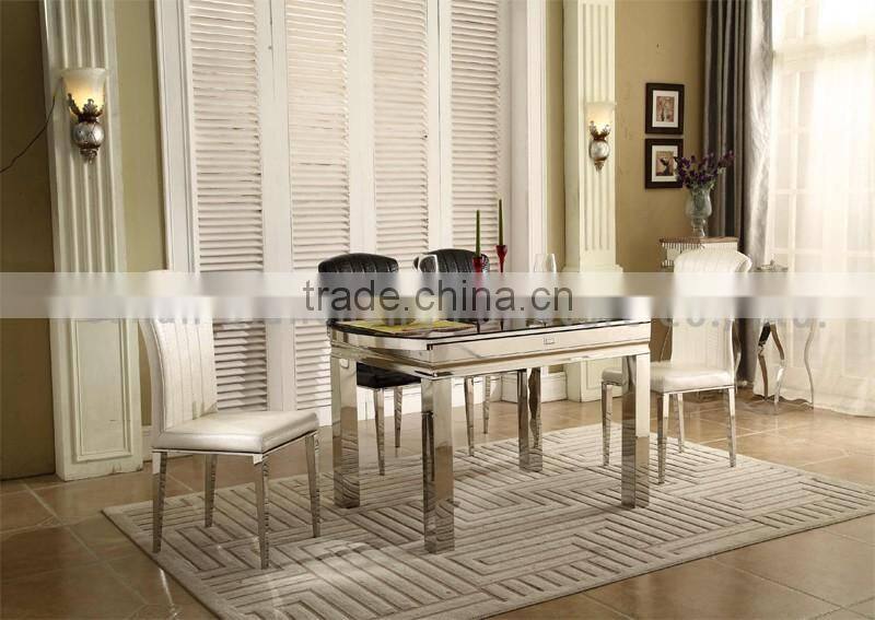 Glass Top Stainless Steel Legs Extendable Dining Table