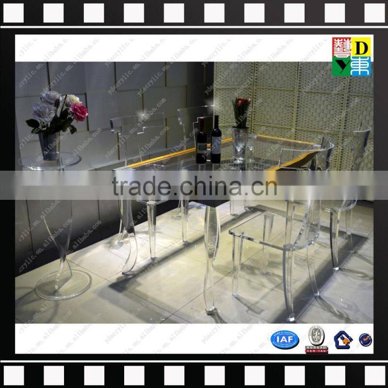 Clear acrylic legs dining table customzied PMMA glass square dining table with marble top from china manufacturer