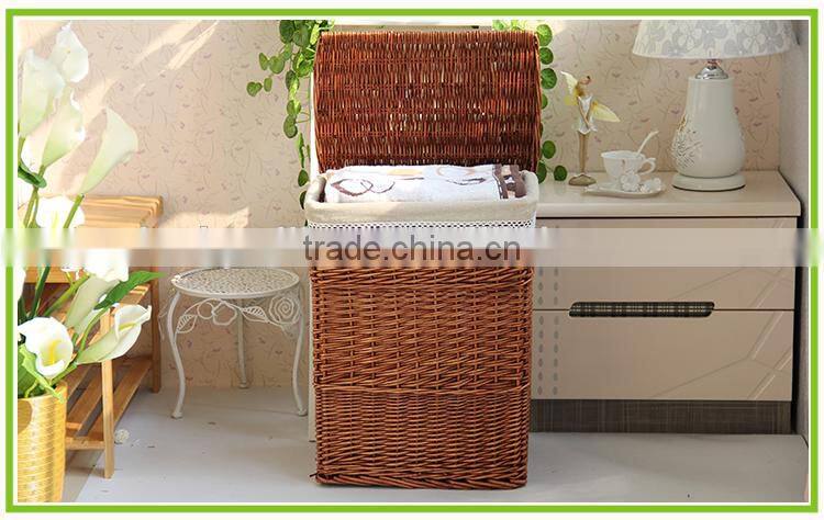 sets 2 whole willow material laundry basket with lid with lining with handls on the side of the basket