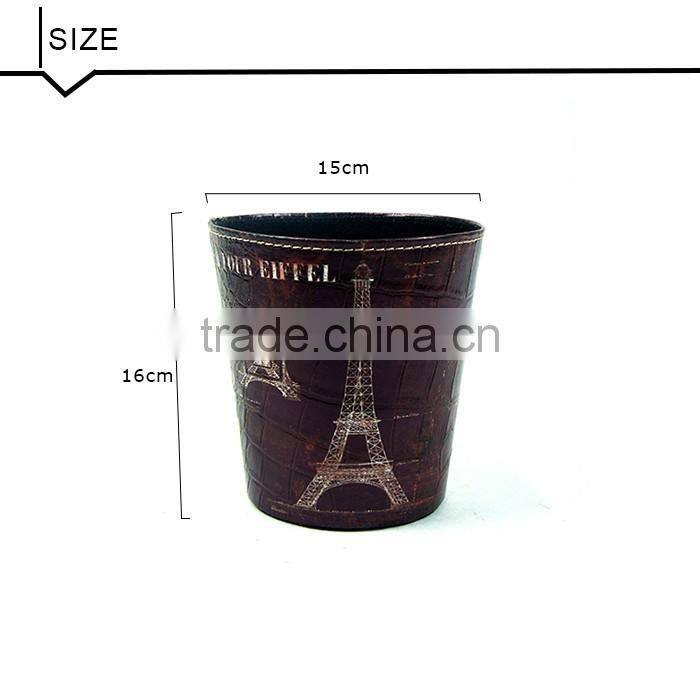 Hot Sale Waste Bin Roma Clock Print Faux Leather Trash Can
