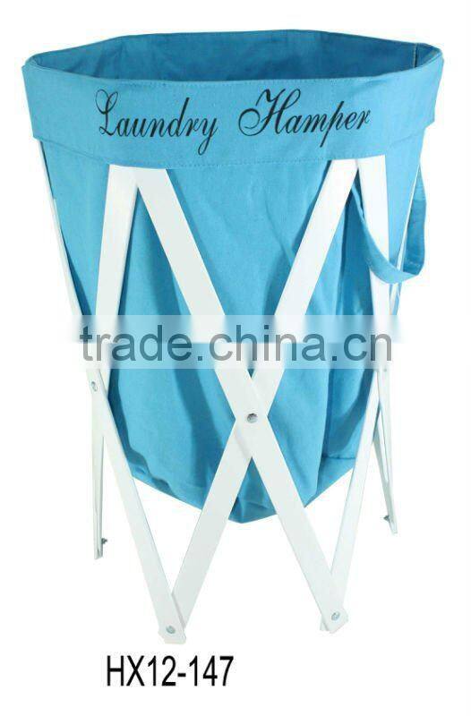 Patent Foldable Wooden Canvas Laundry Basket