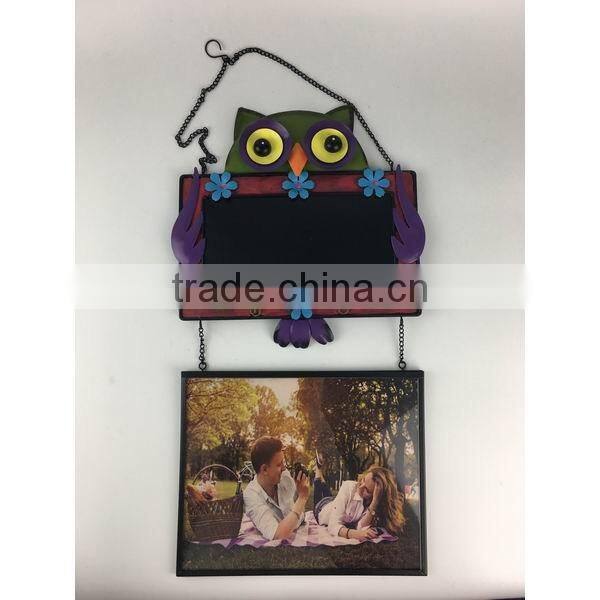 Metal owl photo frame with message board
