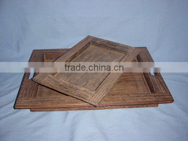 carbonized unfinished wooden tray sets with handles