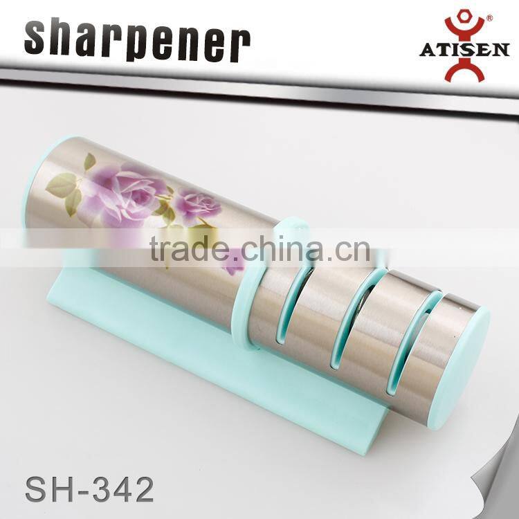 With Flower style 3 Stage Stanless Steel Round Knife Sharpener