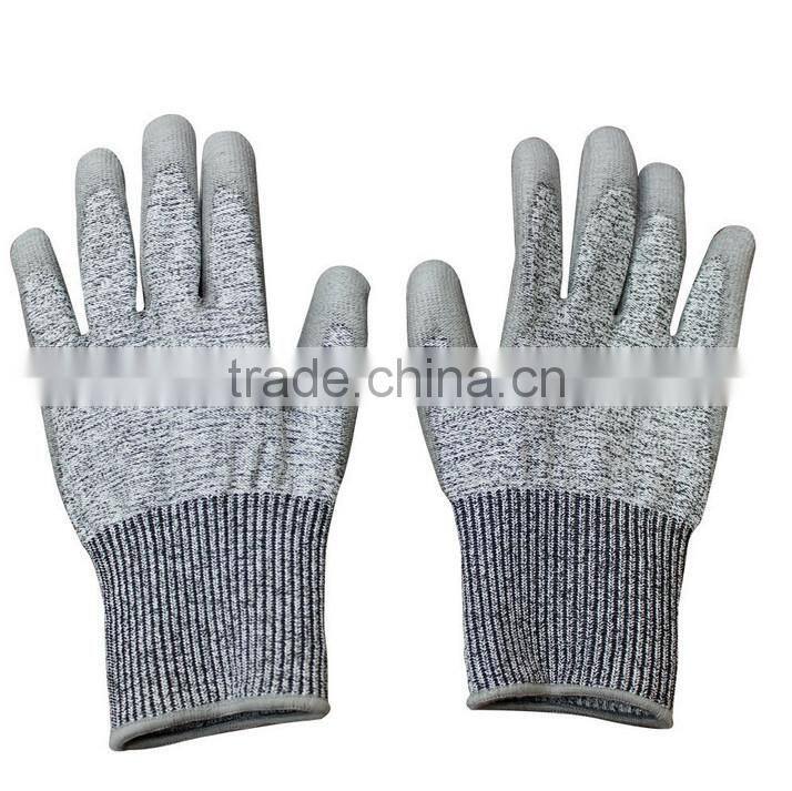 PU Coated level 5 cut resistant gloves