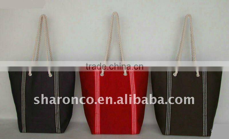 Candy strip paper straw fabric beach bag with handle