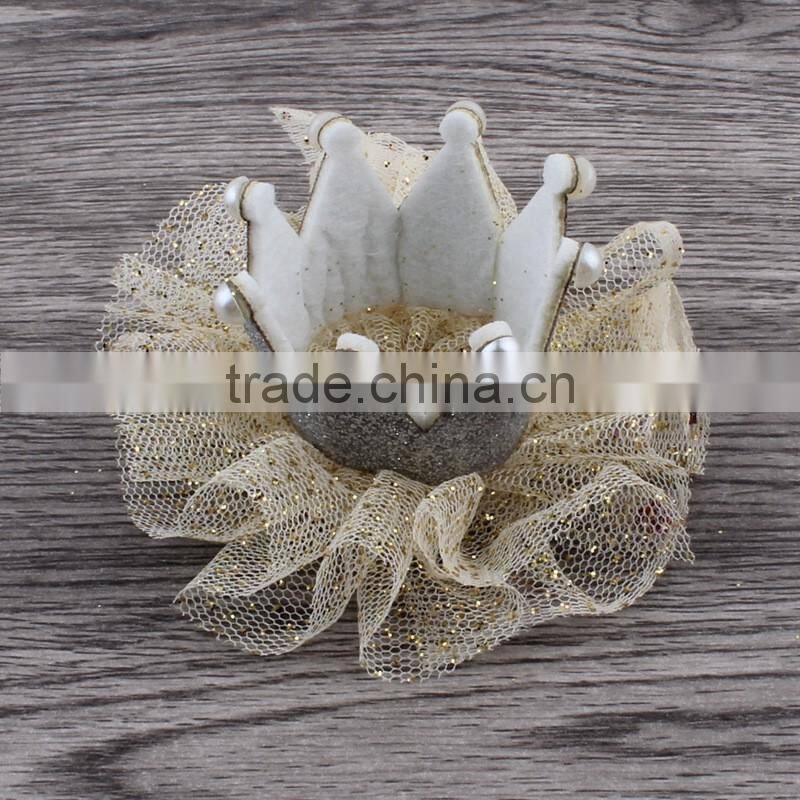 fabric lace flower crown with glitter clip for kids hair accessories