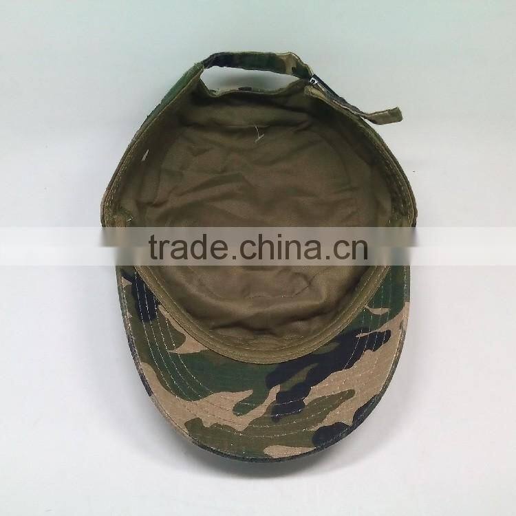 Wholesale custom 6 panel with flat embroidery cap with inside pocket camo truker cap