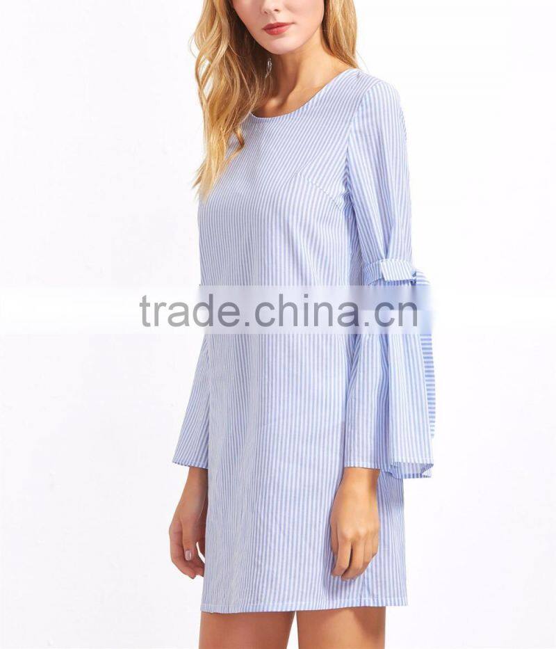 New Arrival 2017 Fashion Striped Long Sleeve Comfortable Cotton fitted Casual Shirt Dress