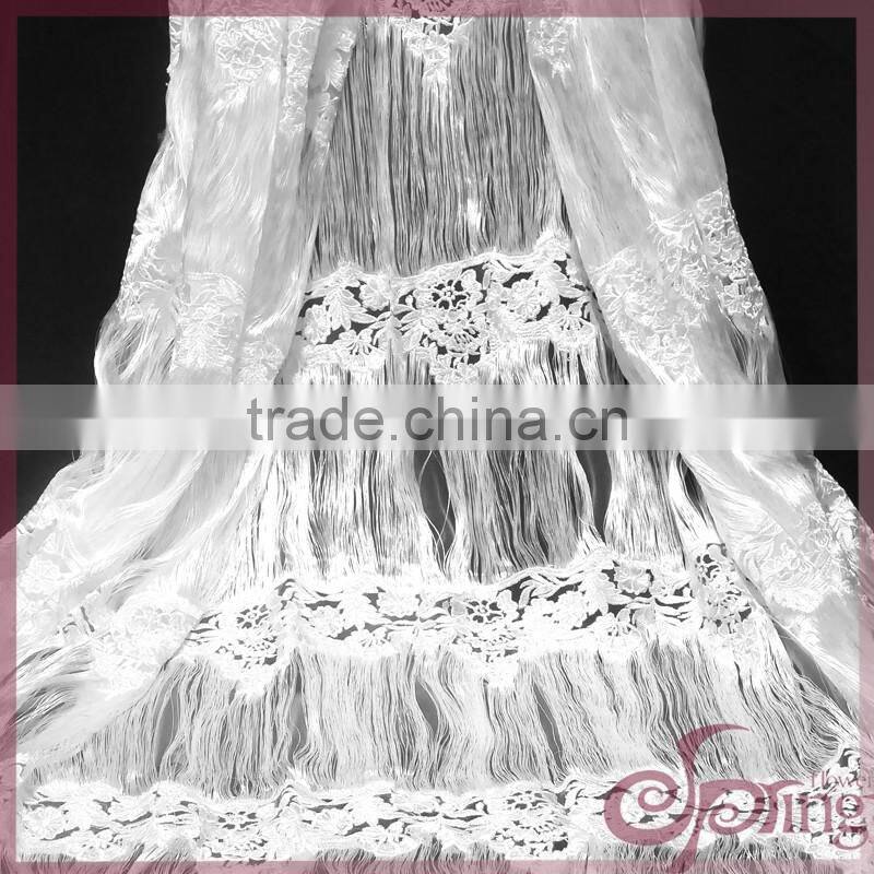 new arrival fringe fabric with flower mofif in slant stripe