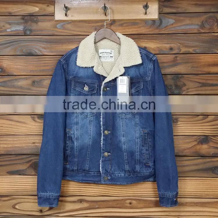 2016 wholesale custom fleece lined denim jacket men winter jackets