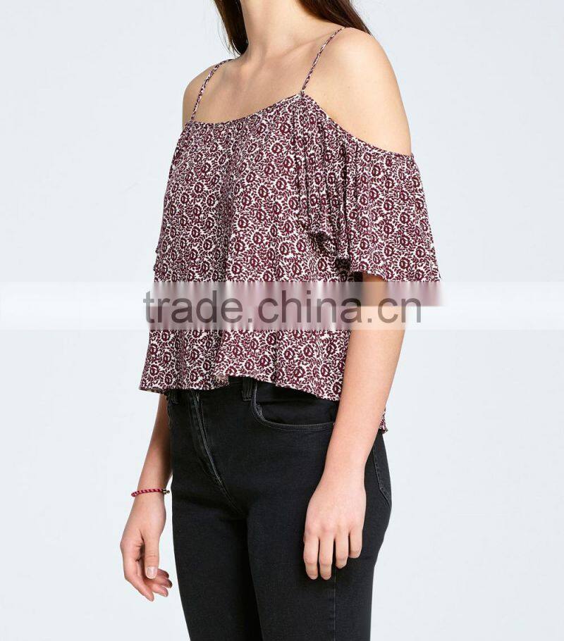 2017 Tunic tops cold shoulder rayon printing short sleeve women's summer tops