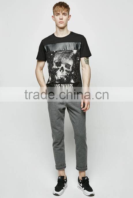 2015 hot sell t shirt printing / custom tshirt / cotton t shirt with PU panel