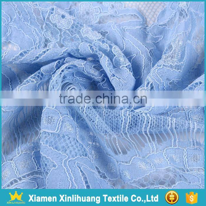 New Stylish Light Blue 100 Polyester Embroidery Lace Fabric for Dress