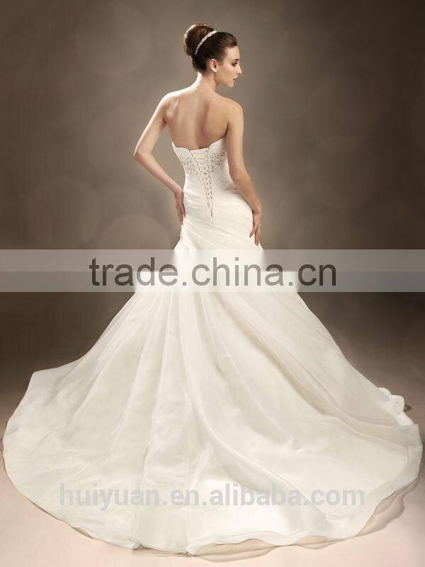 white satin beaded mermaid strapless wholesale bridal gowns