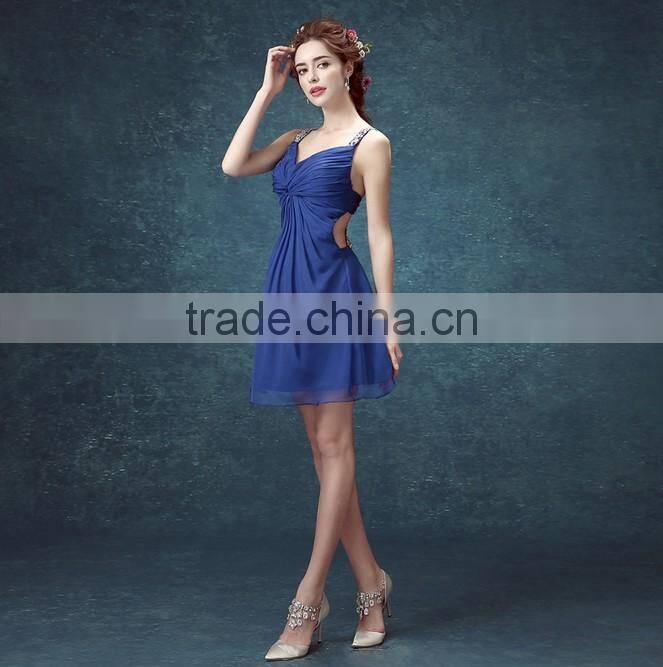 sexy criss cross strap chiffon casual navy blue evening dress