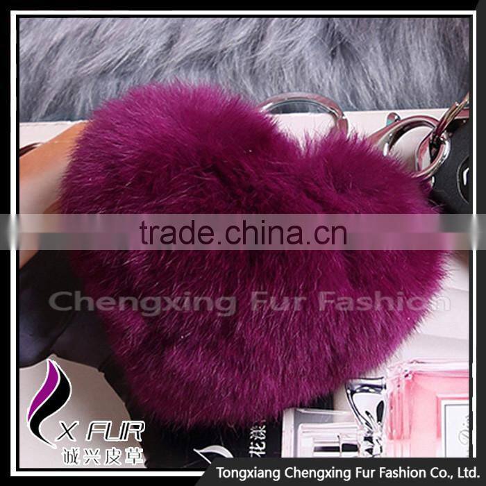 CX-R-46 Heart-Shaped Lovely Decoration High Quality Rex Rabbit Fur Keychain