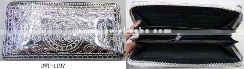 Fashion new silver stitching crown leather pu wallet