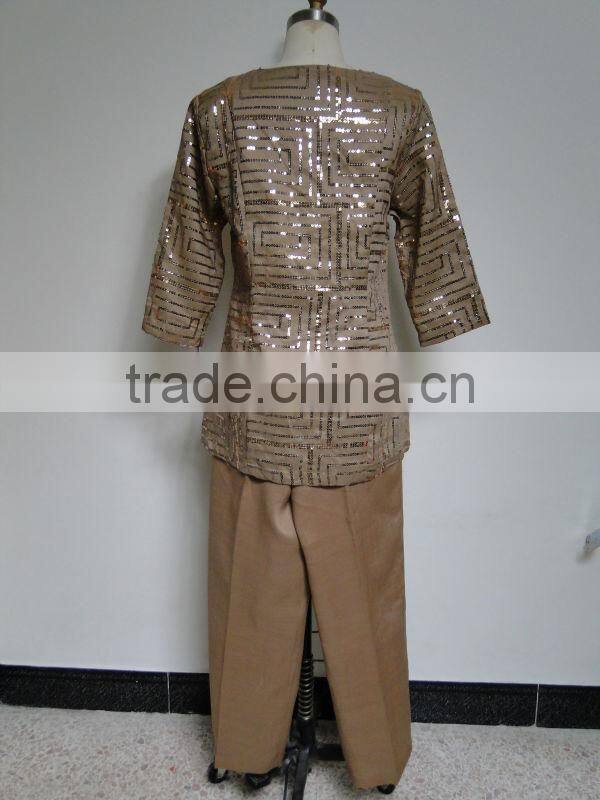 ladies formal embroidery with sequins pant suit