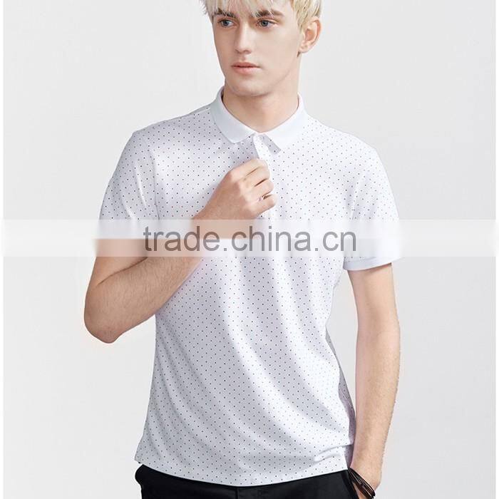 Polka dot printed wholesale white men polo t-shirt