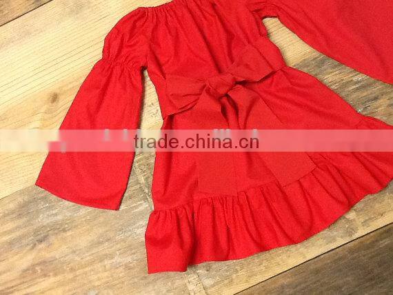 New Arrive! Kids Red Chevron Christmas Baby Girls Frill Dresses Frocks Design