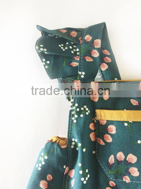 Green Twill Fabric Flora Romper High End Infant Toddlers Clothing Baby Romper