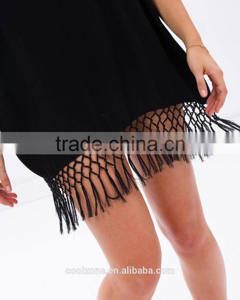 Women Oversized v neck coverup sexy kaftan with fringe