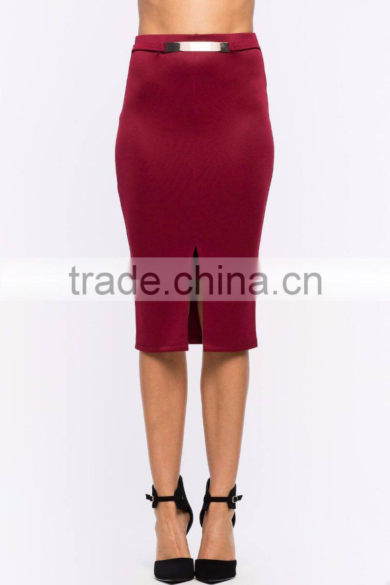 Elasticized waist bodycon fit pencil skirt ladies office skirt wholesale