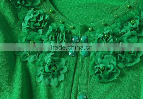 2014 hot sell wholesale high quality cotton v-neck long sleeve beaded cardigan for women