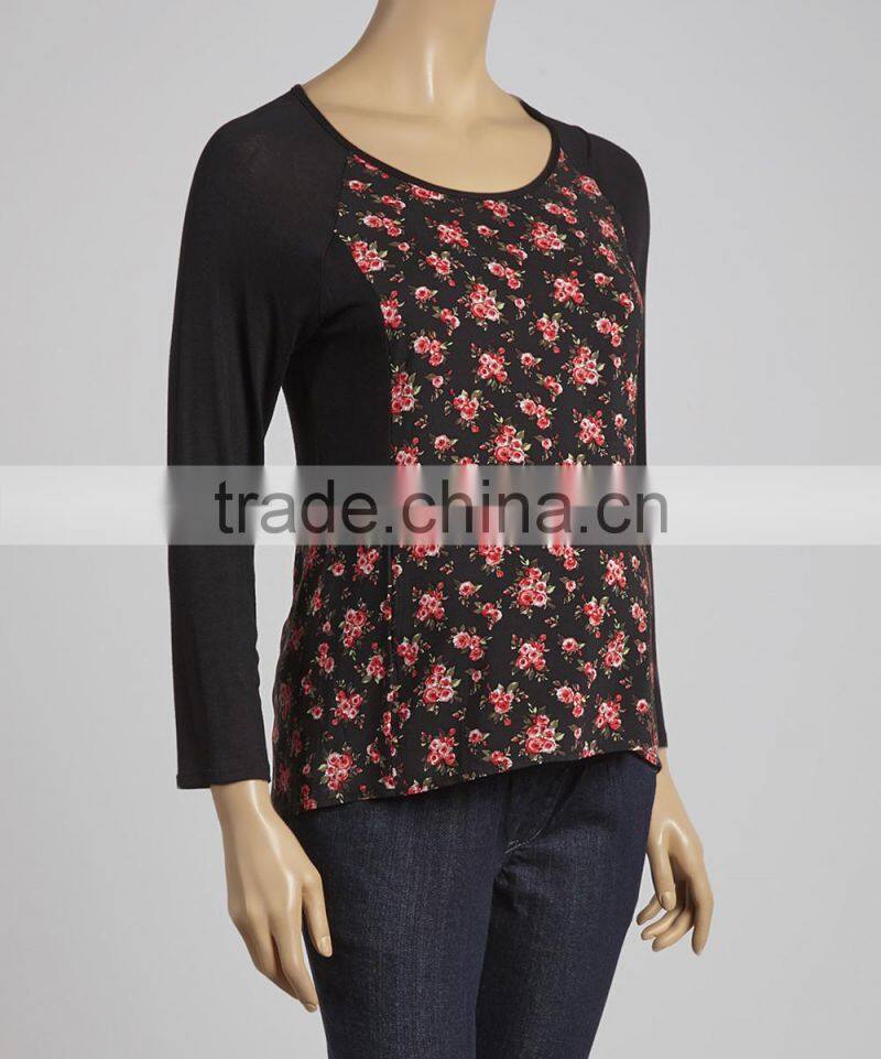 New Arrivals Maternity T-Shirt With Due Time Black And Coral Floral Maternity Tops Long Sleeve Women Clothes WT80817-61