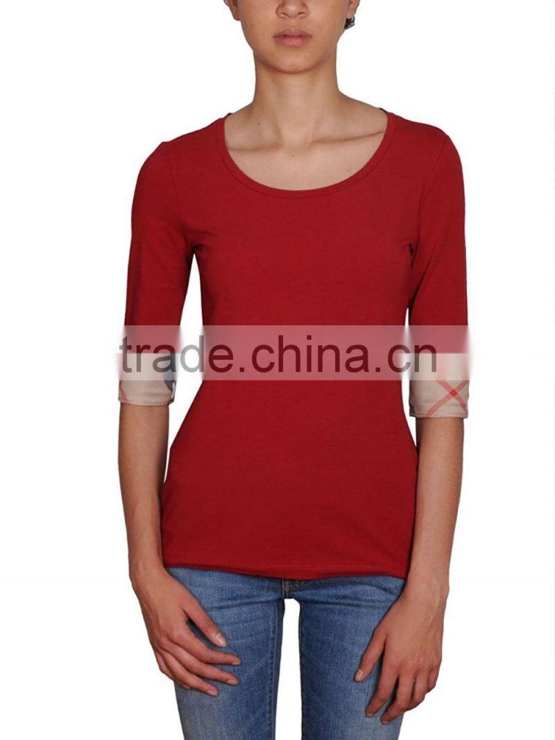 Women's fashion 100% cotton half sleeve red tee